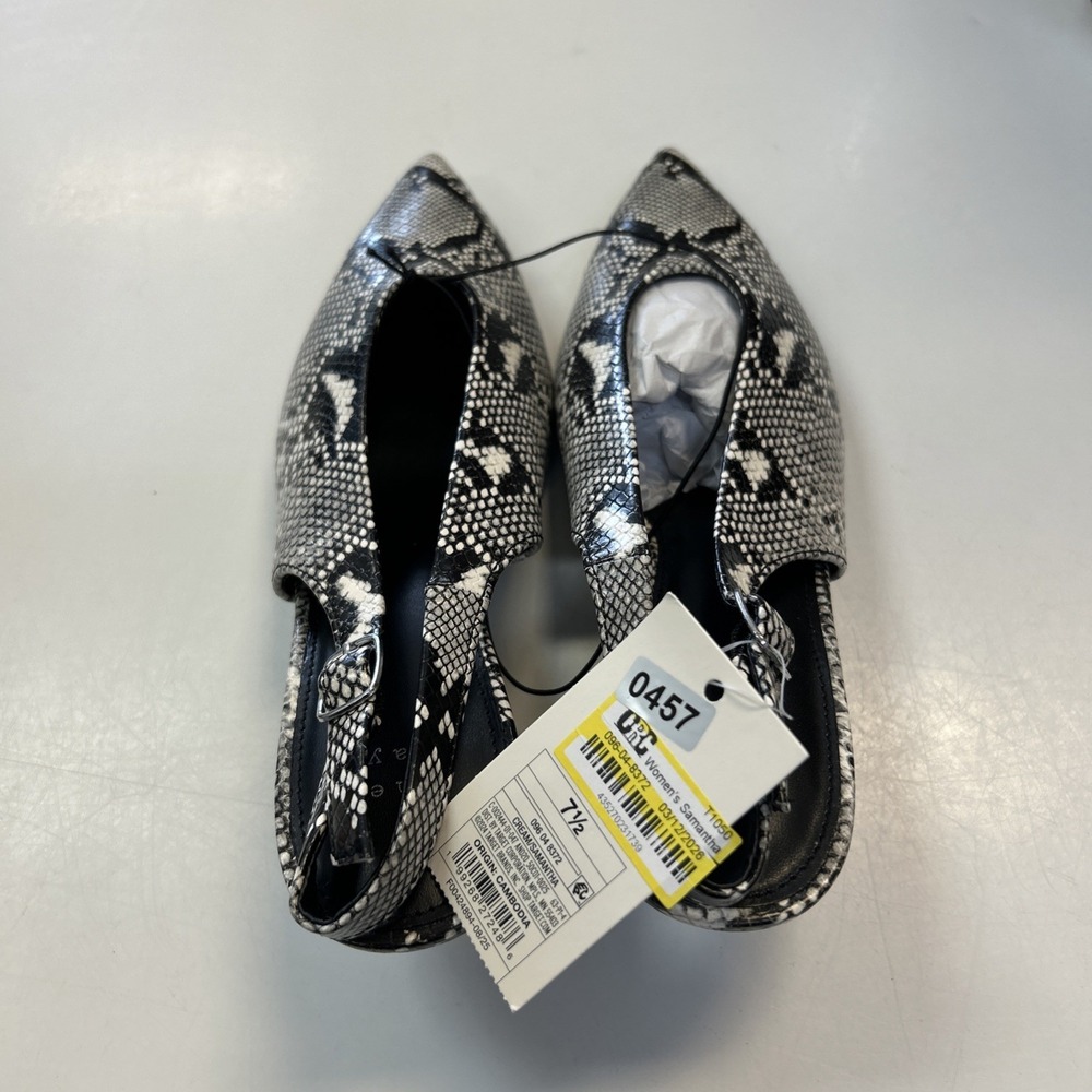 A New Day Samantha Snakeskin Slingback Kitten Heels Cream Black 7.5 20457